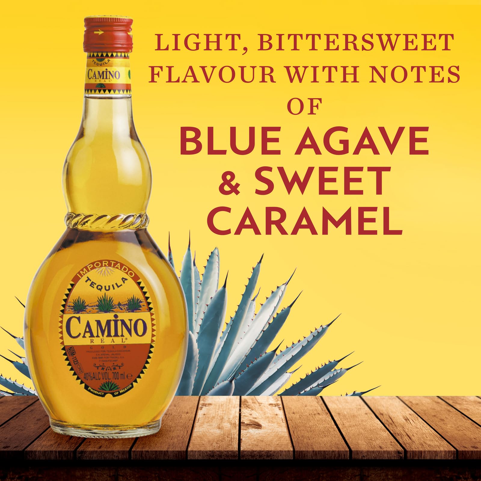 Camino Real Gold Tequila - 700ml / 70cl, 40% ABV - Golden Amber